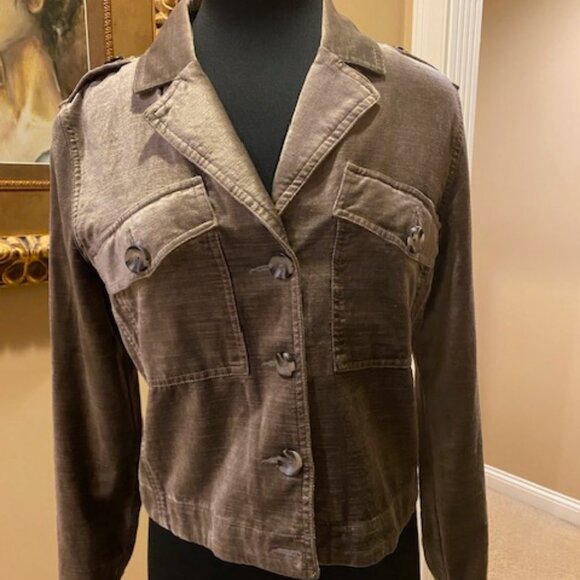 CAbi Jackets & Blazers - CABI Silvery Taupe /Green Velvet Button-Up Short Women's Jacket Size M